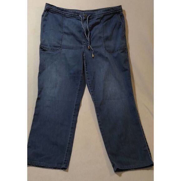 LRL RALPH LAUREN COTTON BLEND PANTS SIZE 12 BLUE DRAWSTRING - Picture 1 of 6